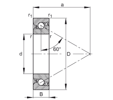 推力角接触球轴承 BSB030062-2RS-T, 单向，接触角 a = 60°，限制公差，两侧唇密封