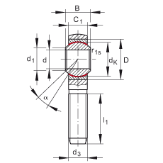 杆端轴承 GAKSR22-PS, 根据 DIN ISO 12 240-4 标准，特种钢材料，带右旋外螺纹，免维护