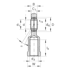 杆端轴承 GIR70-DO-2RS, 根据 DIN ISO 12 240-4 标准，带右旋内螺纹，需维护，两侧唇密封