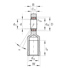 杆端轴承 GIR12-UK, 根据 DIN ISO 12 240-4 标准，带右旋内螺纹，免维护