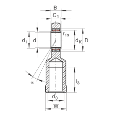 杆端轴承 GIR8-UK, 根据 DIN ISO 12 240-4 标准，带右旋内螺纹，免维护