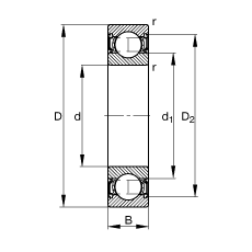 深沟球轴承 6213-2RSR, 根据 DIN 625-1 标准的主要尺寸, 两侧唇密封