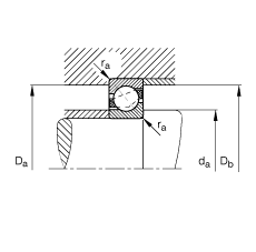 角接触球轴承 7201-B-TVP, 根据 DIN 628-1 标准的主要尺寸，接触角 α = 40°