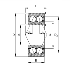 角接触球轴承 3005-B-2RSR-TVH, 双列，双侧唇密封，接触角 α = 25°