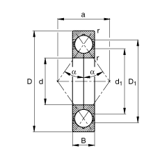四点接触球轴承 QJ312-MPA, 根据 DIN 628-4 标准的主要尺寸, 可分离, 剖分内圈