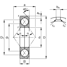 四点接触球轴承 QJ316-N2-MPA, 根据 DIN 628-4 的主要尺寸， 可以拆卸，剖分内圈，带两个止动槽