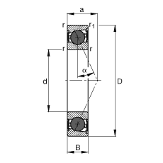 主轴轴承 HCB71912-E-2RSD-T-P4S, 调节，成对或单元安装，接触角 α = 25°，陶瓷球，两侧唇密封，非接触，限制公差