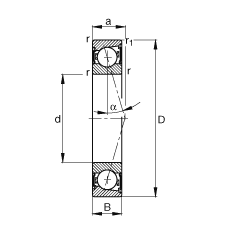 主轴轴承 B7212-C-2RSD-T-P4S, 调节，成对安装，接触角 α = 15°，两侧唇密封，非接触，加严公差