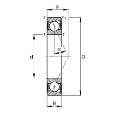 主轴轴承 B7002-E-2RSD-T-P4S, 调节，成对安装，接触角 α = 25°，两侧唇密封，非接触，限制公差