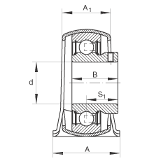 直立式轴承座单元 PBY15, 钢板轴承座，内圈带平头螺钉的外球面球轴承，P 型密封