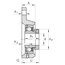 轴承座单元 PCFTR30, 带三个螺栓孔的法兰的轴承座单元，铸铁，偏心锁圈，P型密封