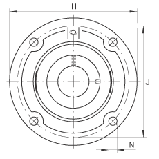 轴承座单元 RFE50-N, 带四个螺栓孔的法兰的轴承座单元，定心凸出物，铸铁，偏心锁圈，R 型密封