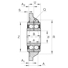 轴承座单元 PCCJ30, 带四个螺栓孔的法兰的轴承座单元，铸铁，双列角接触球轴承，P 型密封