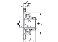 轴承座单元 RCJT1-15/16, 对角法兰轴承座单元，铸铁，根据 ABMA 15 - 1991, ABMA 14 - 1991, ISO3228 带有偏心紧定环，R型密封，英制
