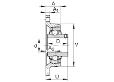 轴承座单元 RCJTY1-3/8, 对角法兰轴承座单元，铸铁，根据 ABMA 15 - 1991, ABMA 14 - 1991, ISO3228 内圈带有平头螺栓，R型密封，英制